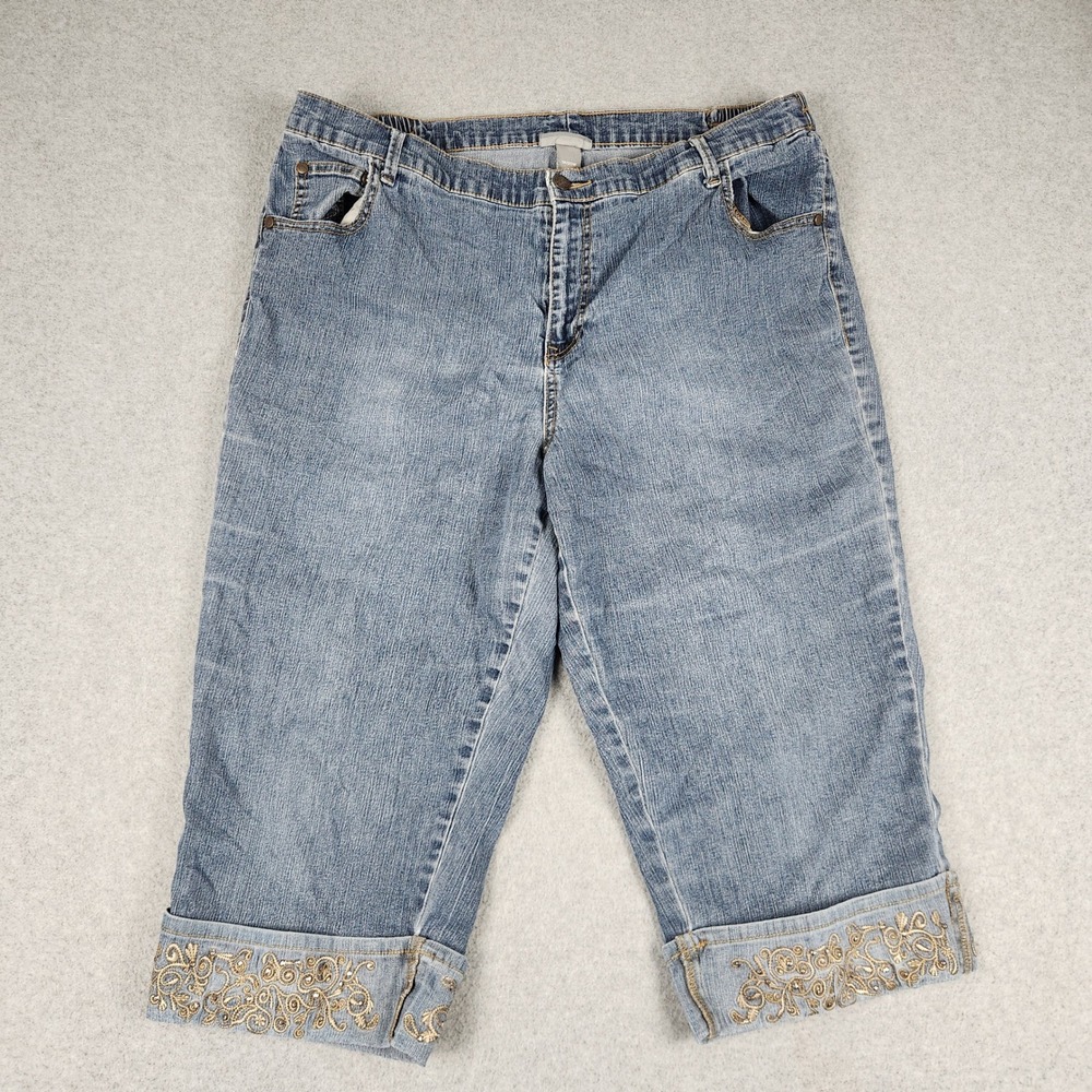Alfred Dunner Capris Womens 18/20W Blue Denim Streetwear Grunge Low Waist Cuffed
